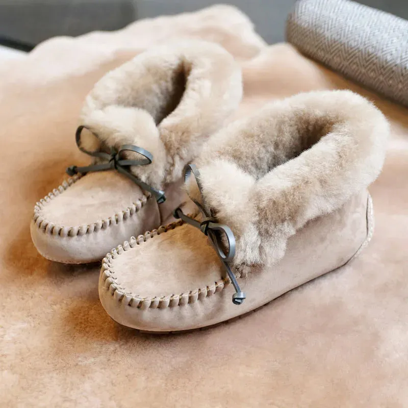 100% Genuine Leather waterproof women flat shoes comfortable winter warm natural fur snow shoes fashion non-slip women shoes