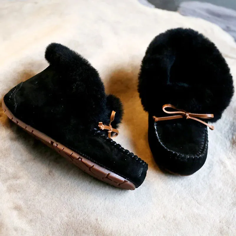 100% Genuine Leather waterproof women flat shoes comfortable winter warm natural fur snow shoes fashion non-slip women shoes