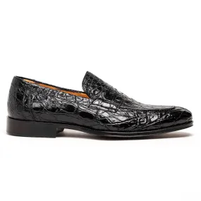 11-201-BKM ROMA Crocodile Penny Loafer, Black