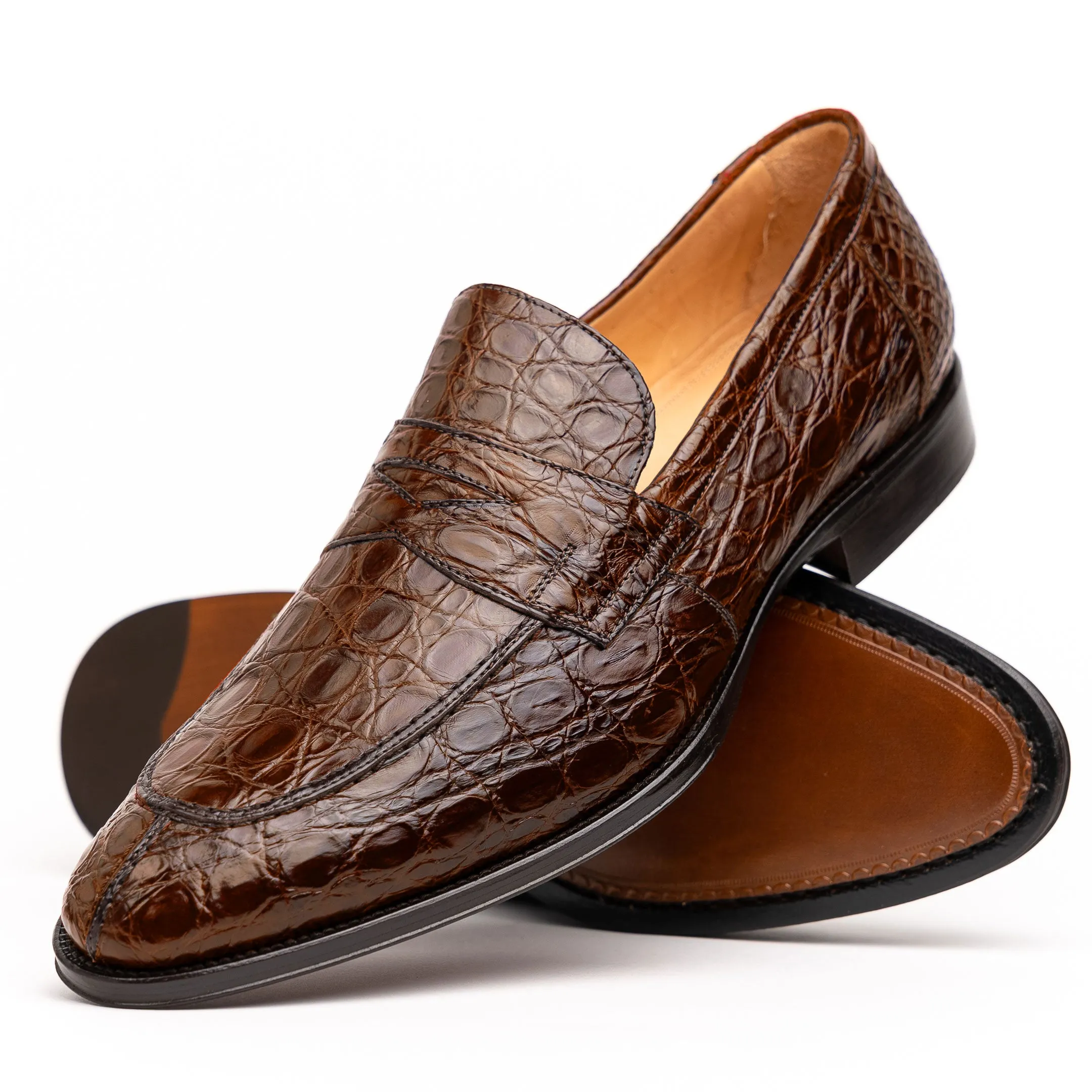 11-201-CGM ROMA Crocodile Penny Loafer, Cognac