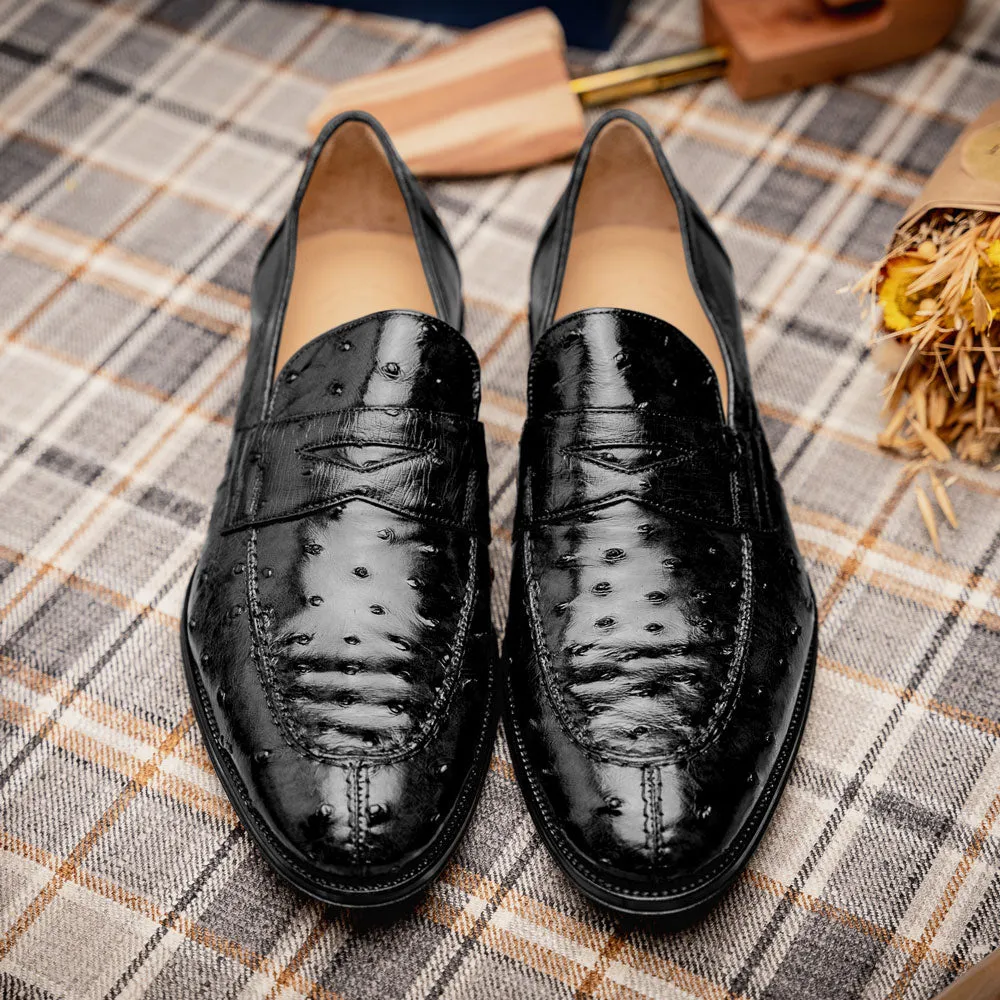 13-500-BLK ROMA Ostrich Quill Penny Loafer, Black