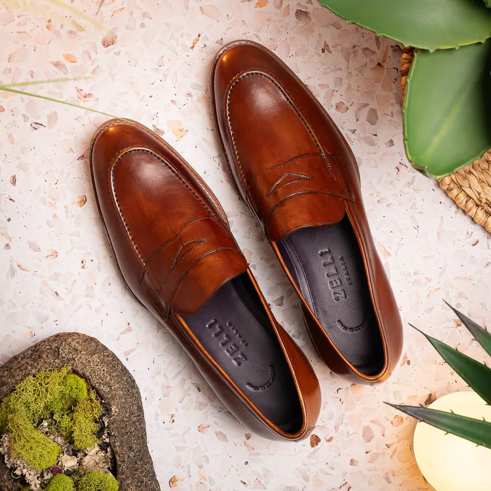 15-400-CGN ROMA Hand Burnished Calfskin Penny Loafer Cognac