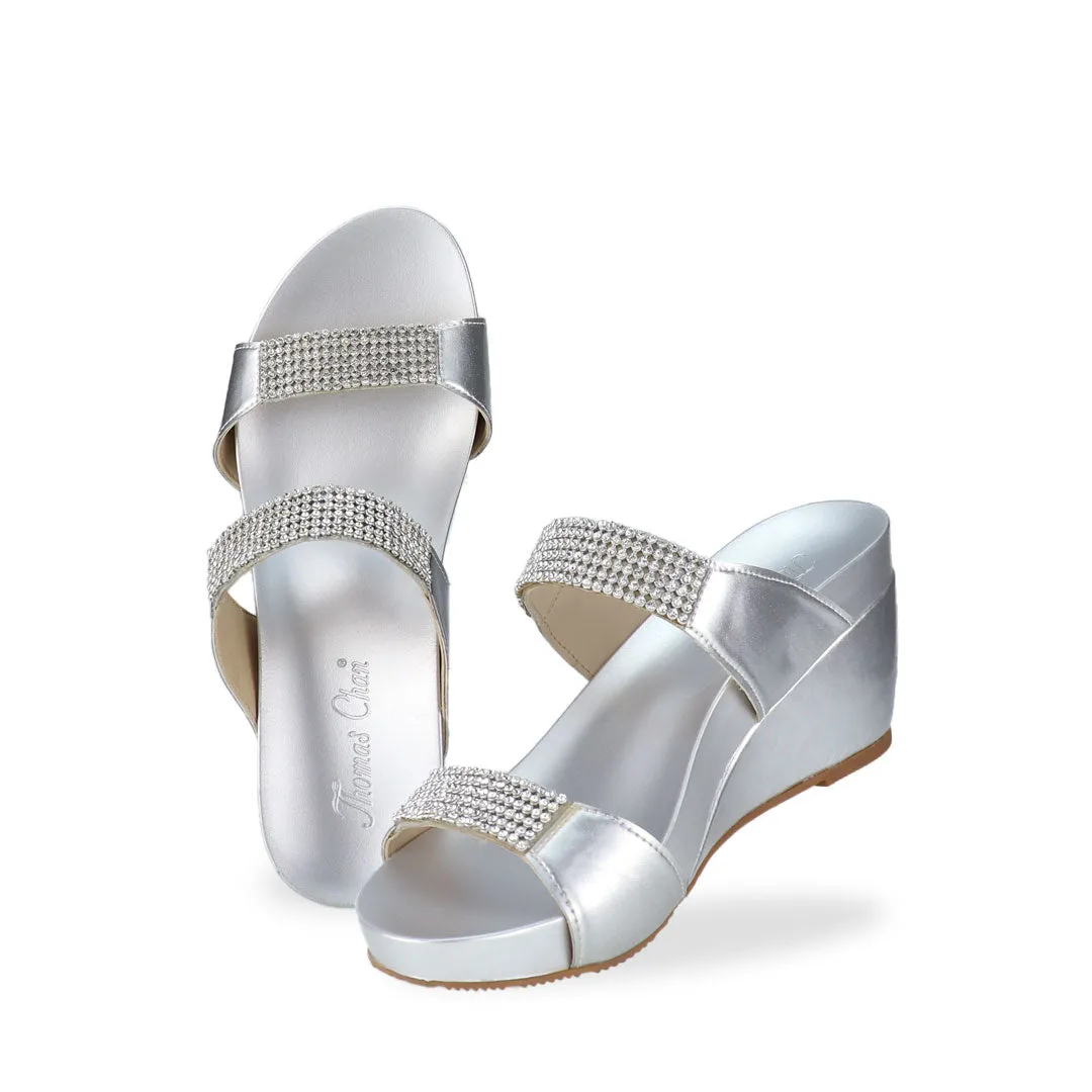 [20% off at cart] Multi-Row Diamond Wedge Sandals