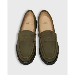 Ann Mashburn Lug Sole Loafer Military Suede