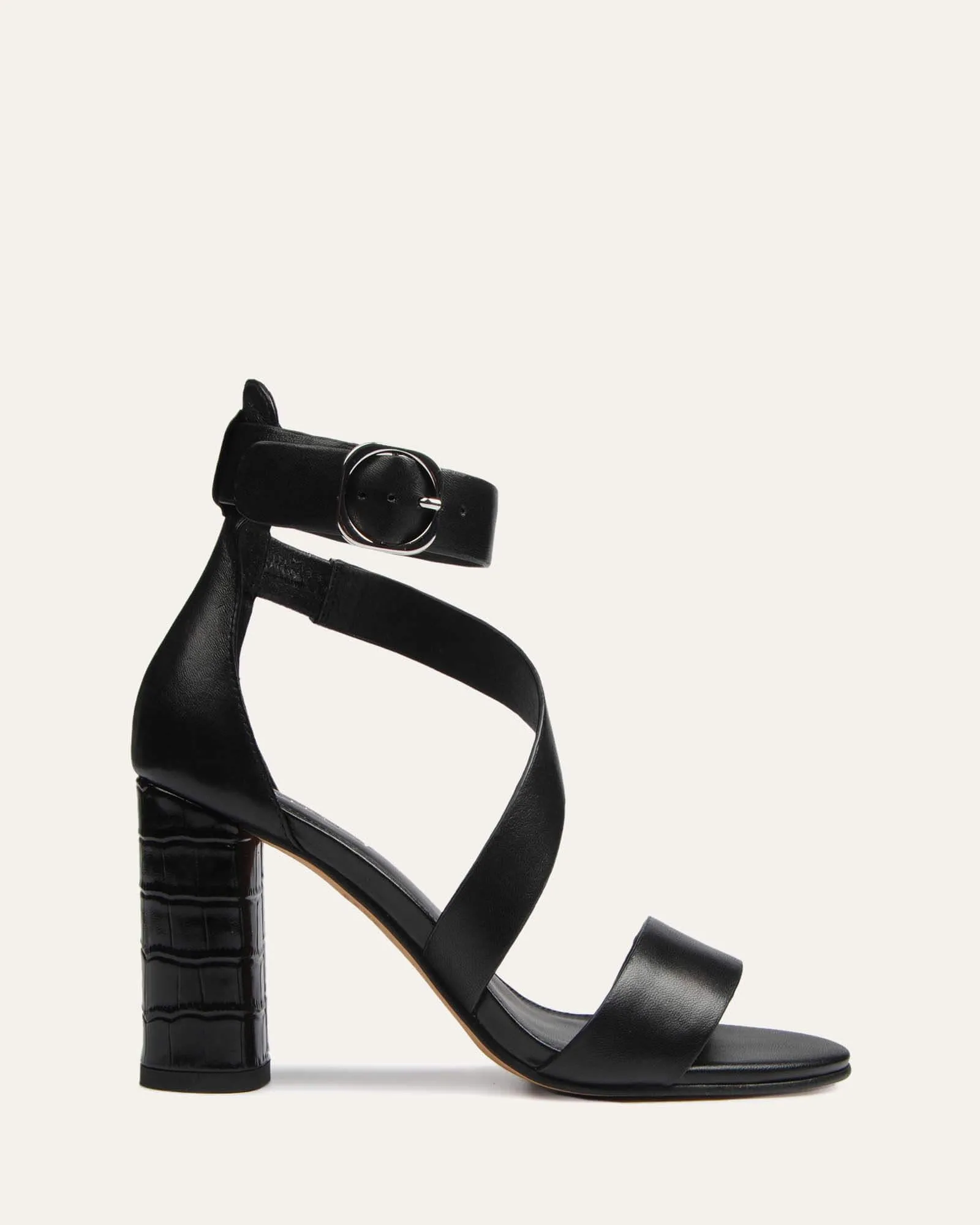 BECKETT HIGH HEEL SANDALS BLACK LEATHER