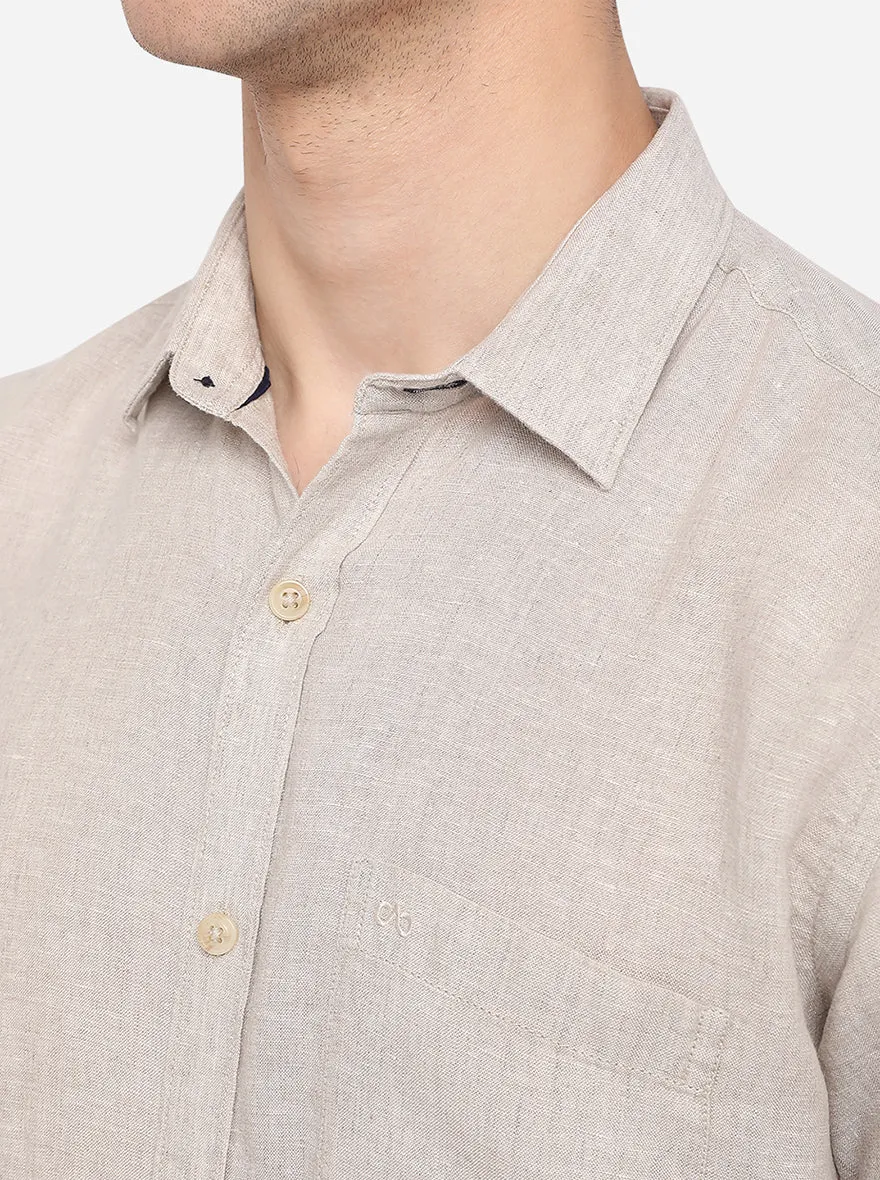 Beige Solid Slim Fit Semi Casual Shirt | JadeBlue