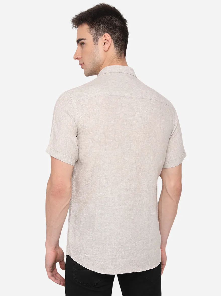 Beige Solid Slim Fit Semi Casual Shirt | JadeBlue