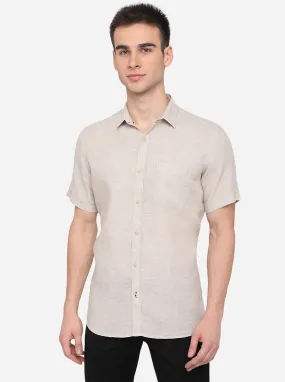 Beige Solid Slim Fit Semi Casual Shirt | JadeBlue