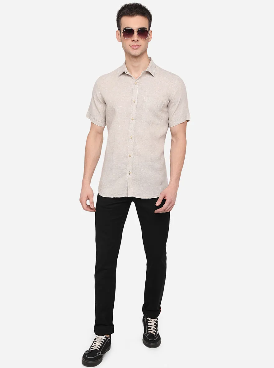 Beige Solid Slim Fit Semi Casual Shirt | JadeBlue