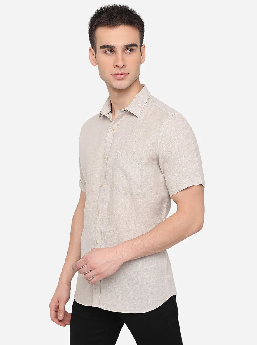 Beige Solid Slim Fit Semi Casual Shirt | JadeBlue