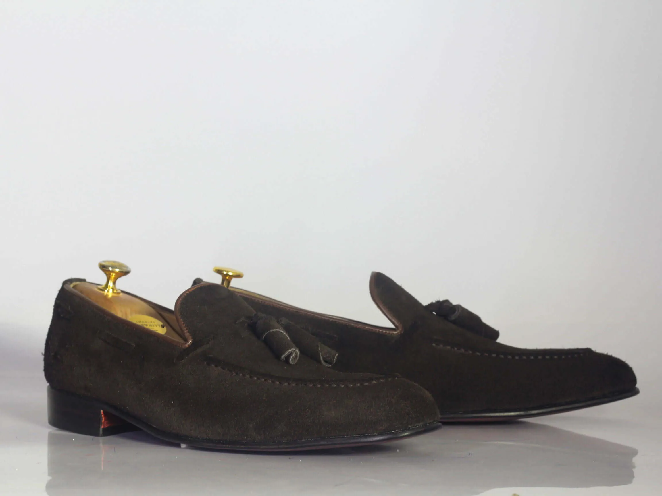 Bespoke Chocolate Brown Tussle Loafer Suede Shoe for Men