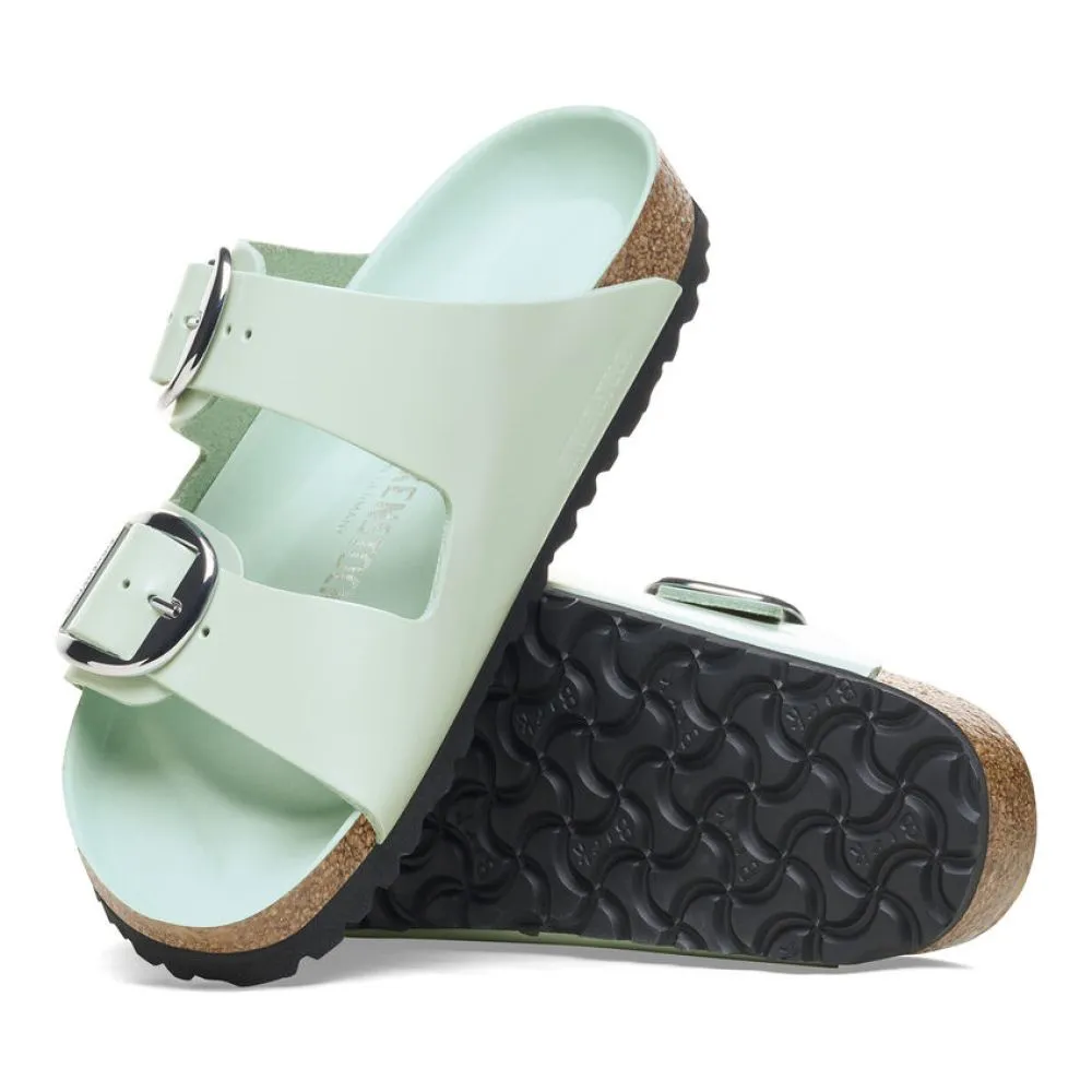 Birkenstock Women's Arizona Big Buckle Natural Leather Patent in High Shine Surf Green (Narrow WIdth)