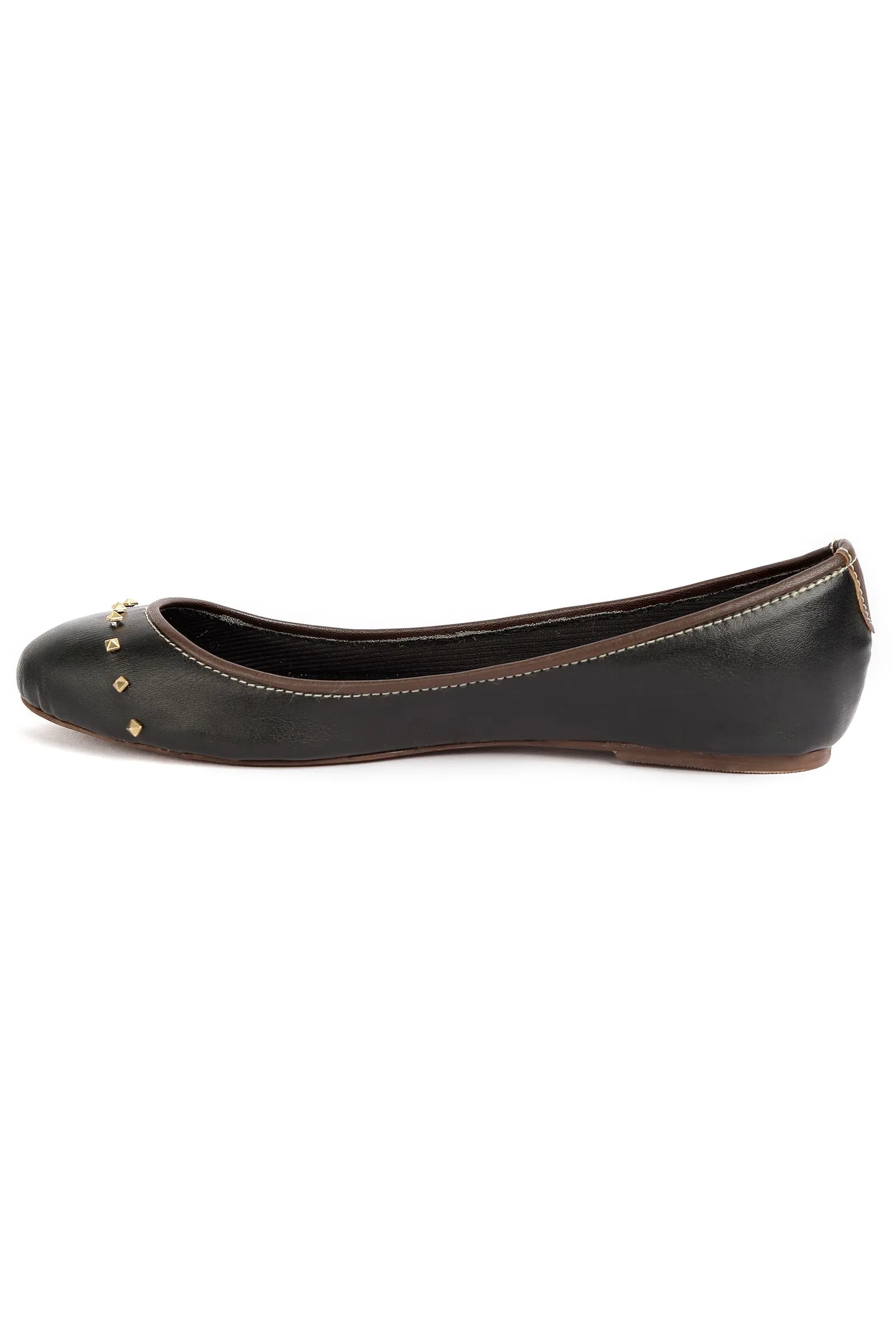 Black Beads Cruelty Free Leather Flat Ballerinas