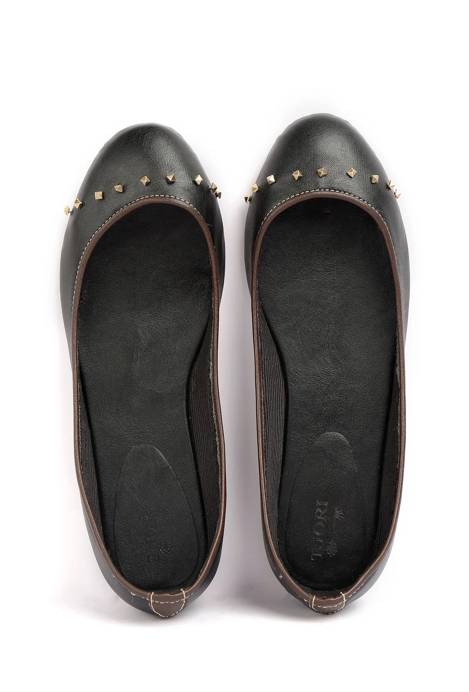 Black Beads Cruelty Free Leather Flat Ballerinas