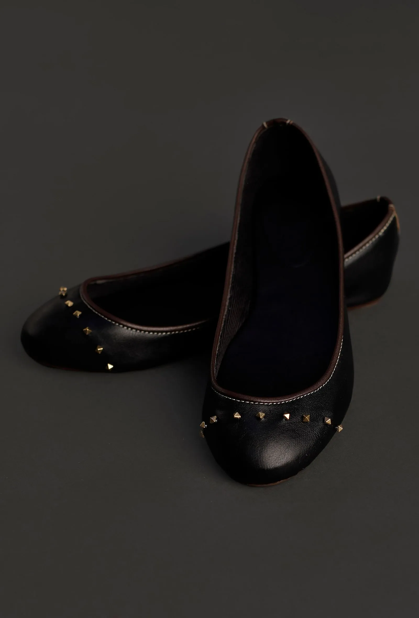 Black Beads Cruelty Free Leather Flat Ballerinas