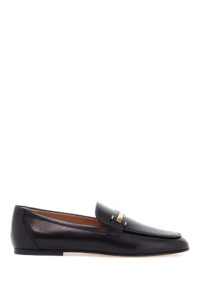 black calfskin womens loafers with metallic band