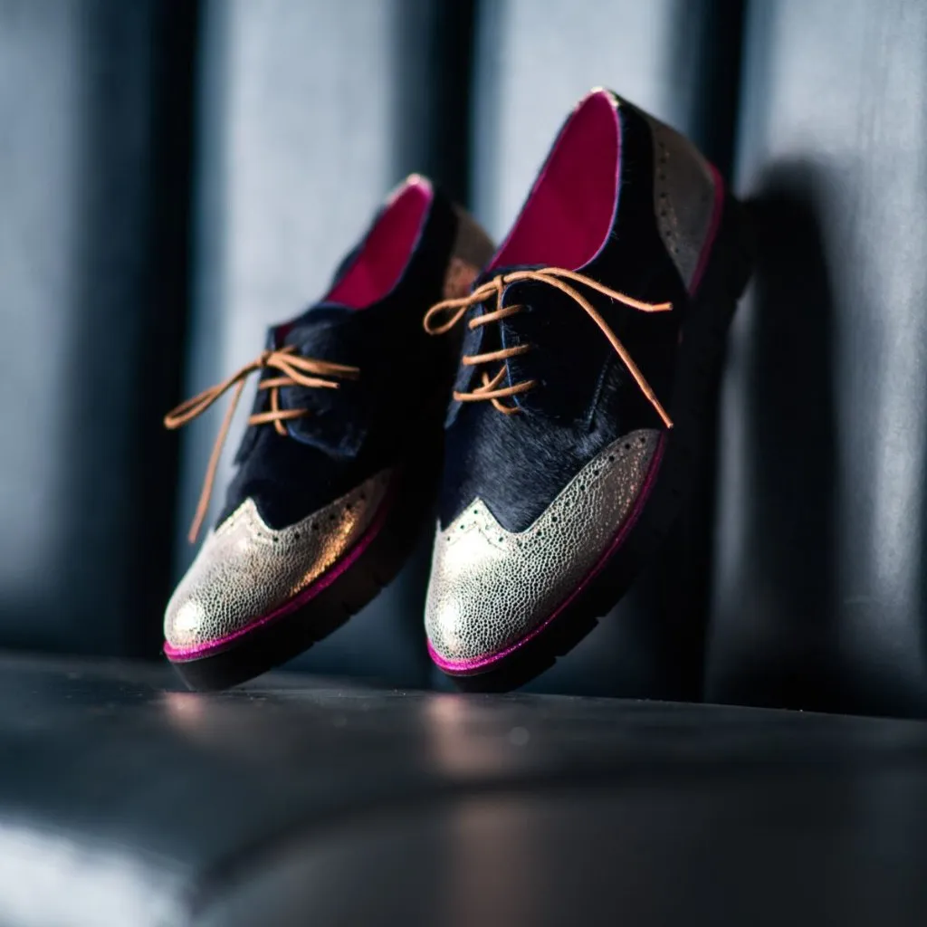 Bolt - Navy and gold lace up shoe