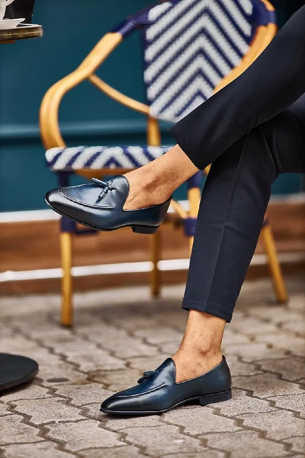 Brabion Levanzo Navy Blue Tassel Loafers