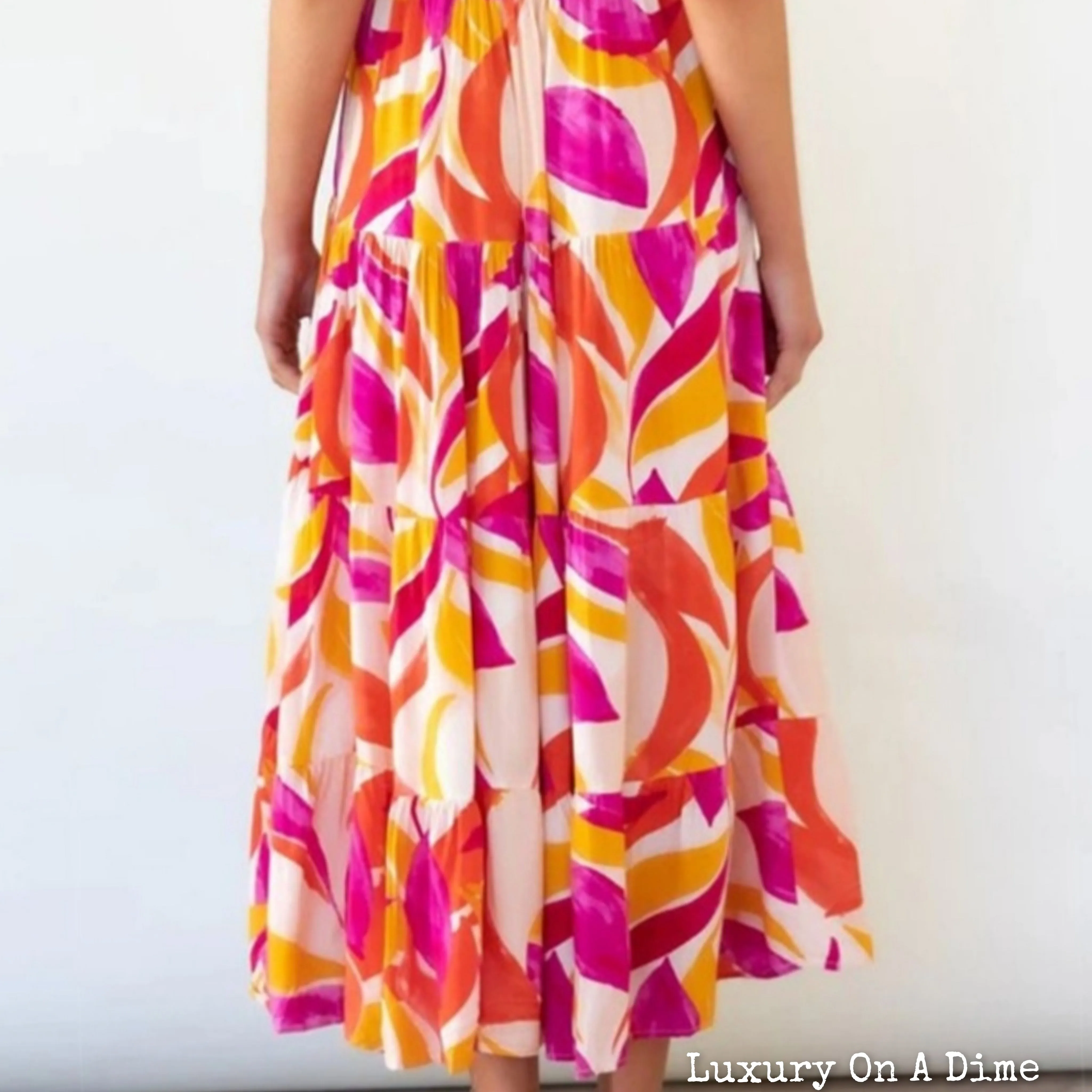 Bright Vibrant Abstract Sleeveless Smocked Bodice Summer Maxi Dress