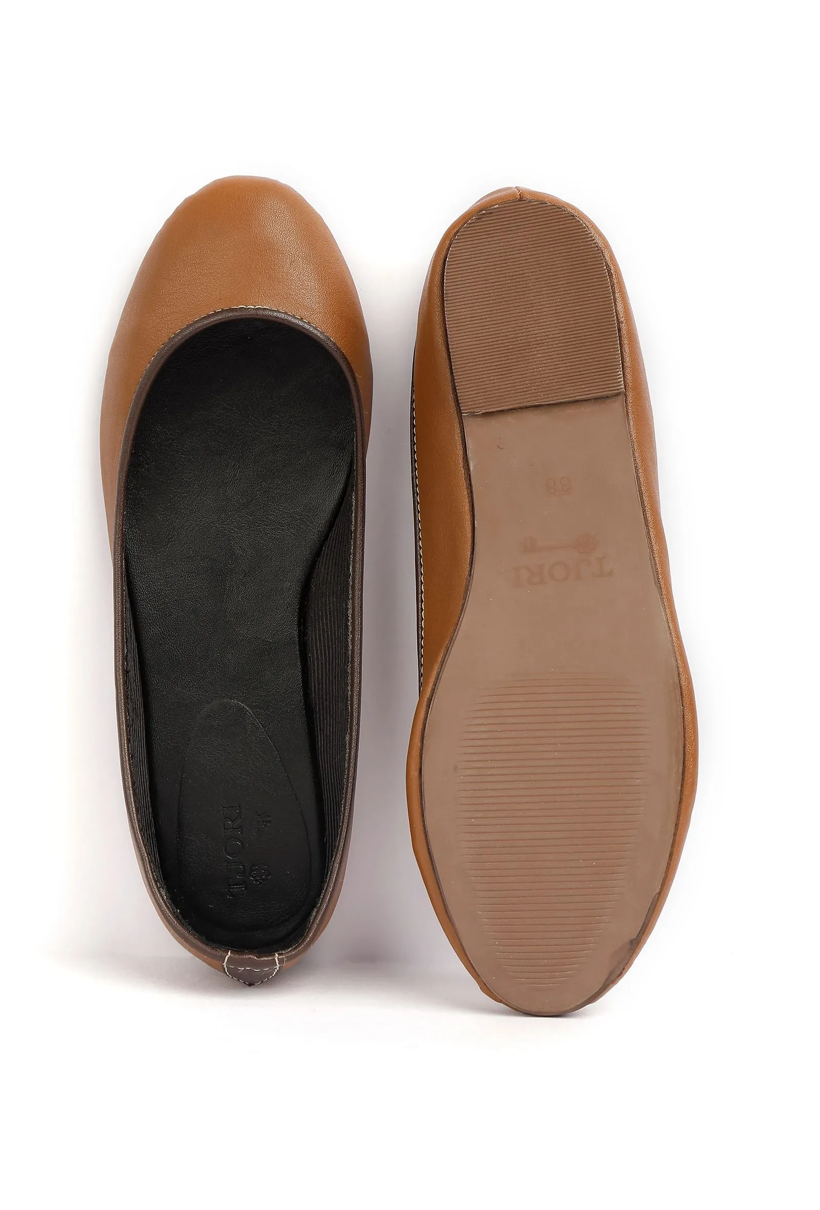 Brown Cruelty Free Leather Flat Ballerinas