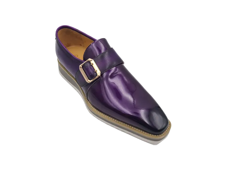 Carrucci Purple Slip-on Men's Monkstraps Patent Leather Shoe Gold Buckle