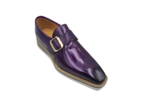 Carrucci Purple Slip-on Men's Monkstraps Patent Leather Shoe Gold Buckle