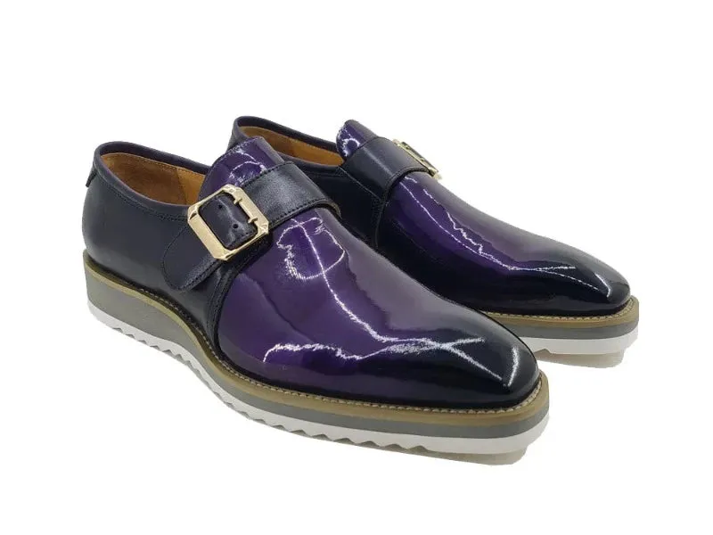 Carrucci Purple Slip-on Men's Monkstraps Patent Leather Shoe Gold Buckle