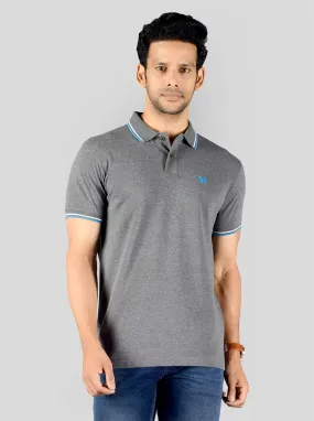 Charcoal Grey Solid Slim Fit Polo T-shirt | Greenfibre