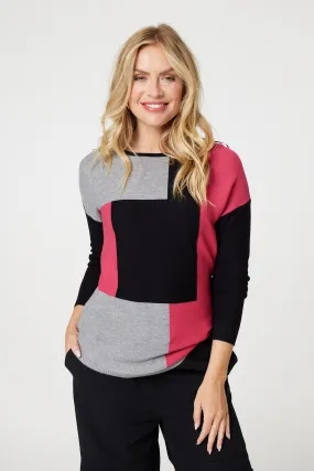 Colour Block Relaxed Knit Pullover