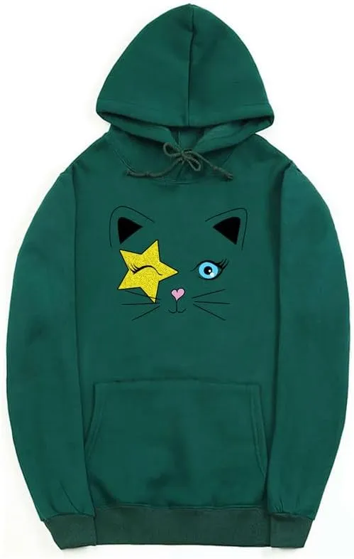 CORIRESHA Cat Lovers Hoodie Long Sleeve Drawstring Stars Teen Y2k Graphic Sweatshirt