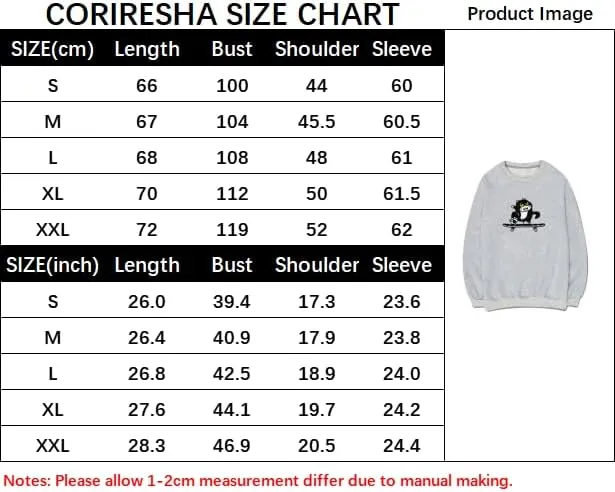 CORIRESHA Cute Cat Skateboard Crew Neck Long Sleeve Cotton Basic Pullover Sweatshirt