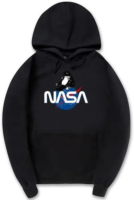 CORIRESHA Fashion NASA Print Hoodie Long Sleeve Drawstring Kangaroo Pocket Cat Sweatshirt