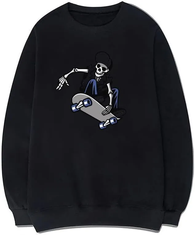 CORIRESHA Skateboard Skeleton Sweatshirt Crewneck Long Sleeve Gothic Y2k Aesthetic Pullover