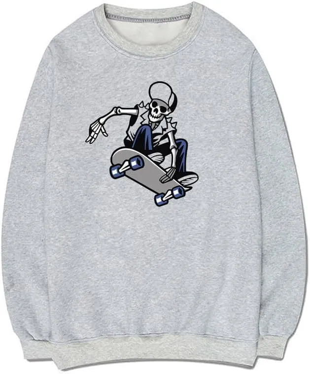 CORIRESHA Skateboard Skeleton Sweatshirt Crewneck Long Sleeve Gothic Y2k Aesthetic Pullover