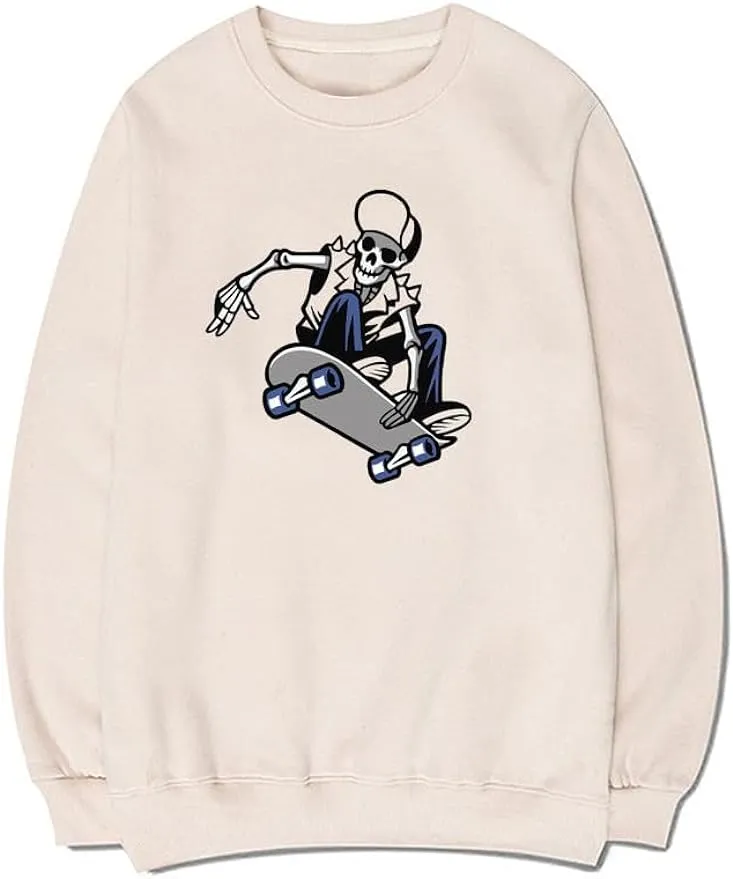 CORIRESHA Skateboard Skeleton Sweatshirt Crewneck Long Sleeve Gothic Y2k Aesthetic Pullover