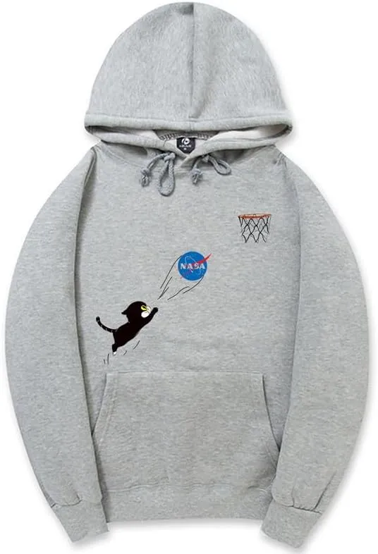 CORIRESHA Teen Cute Cat Hoodie Long Sleeve Drawstring Cotton Casual NASA Sweatshirt