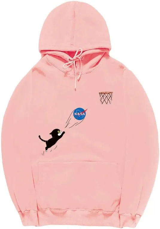 CORIRESHA Teen Cute Cat Hoodie Long Sleeve Drawstring Cotton Casual NASA Sweatshirt