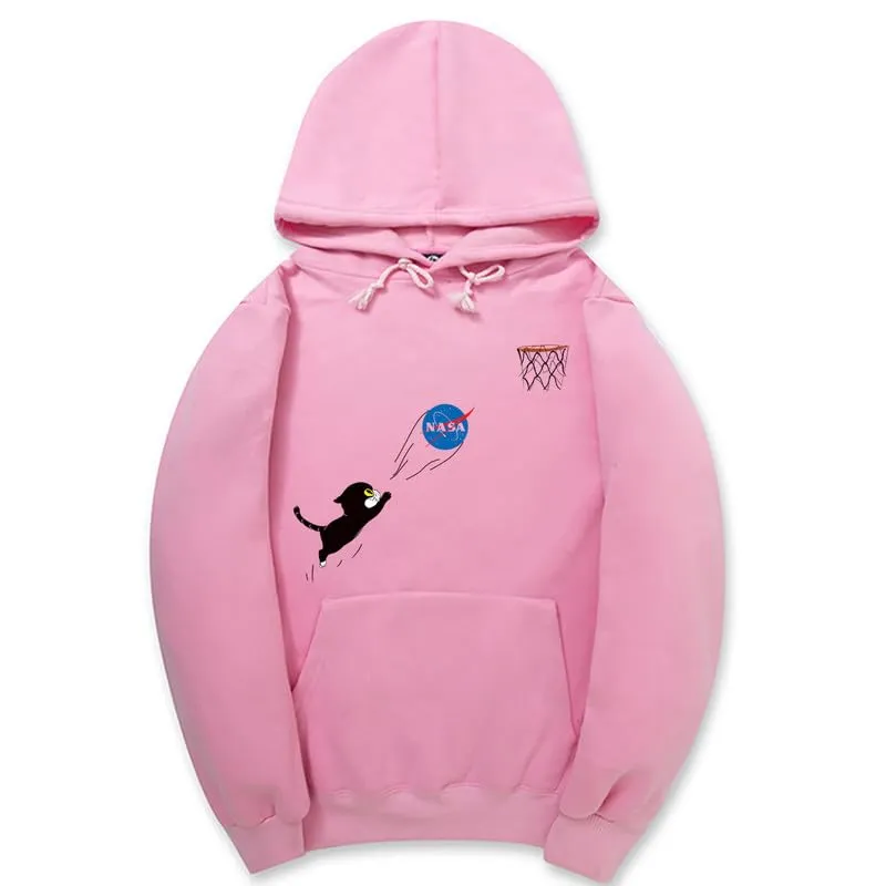 CORIRESHA Teen Cute Cat Hoodie Long Sleeve Drawstring Cotton Casual NASA Sweatshirt