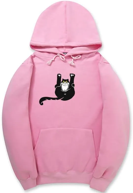 CORIRESHA Teen Funny Cat Hoodie Casual Drawstring Kangaroo Pocket Basic Cute Sweatshirt