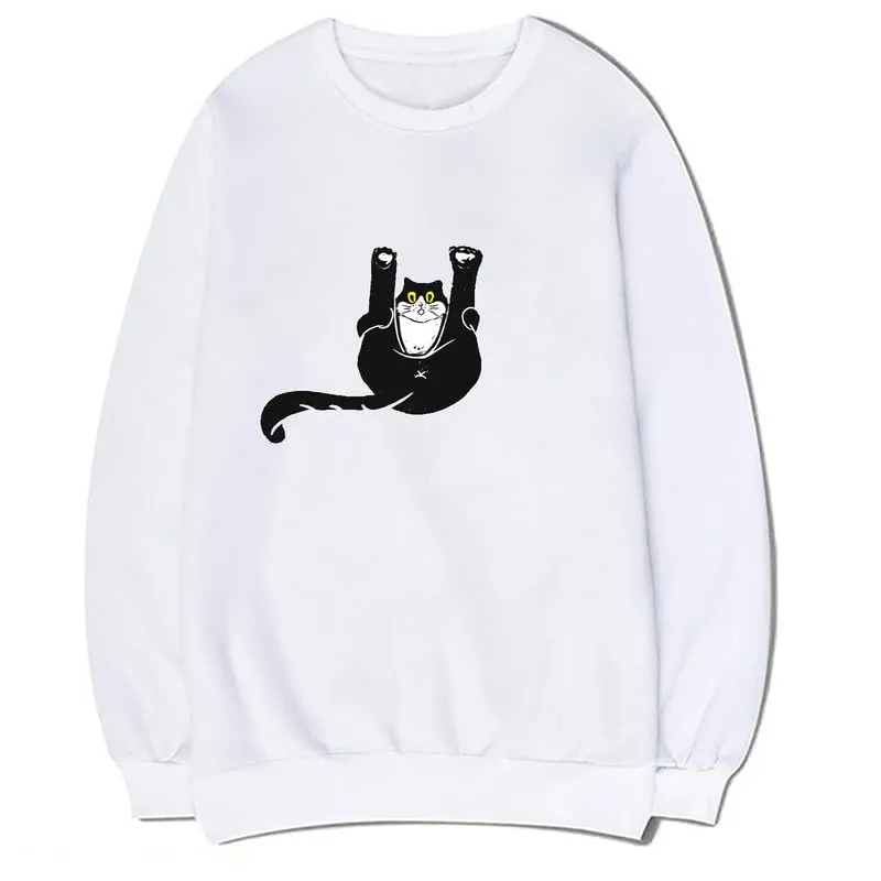 CORIRESHA Teen Funny Cat Sweatshirt Crewneck Long Sleeve Fall Cotton Pullover