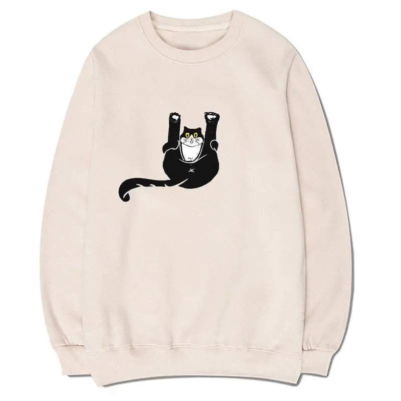 CORIRESHA Teen Funny Cat Sweatshirt Crewneck Long Sleeve Fall Cotton Pullover