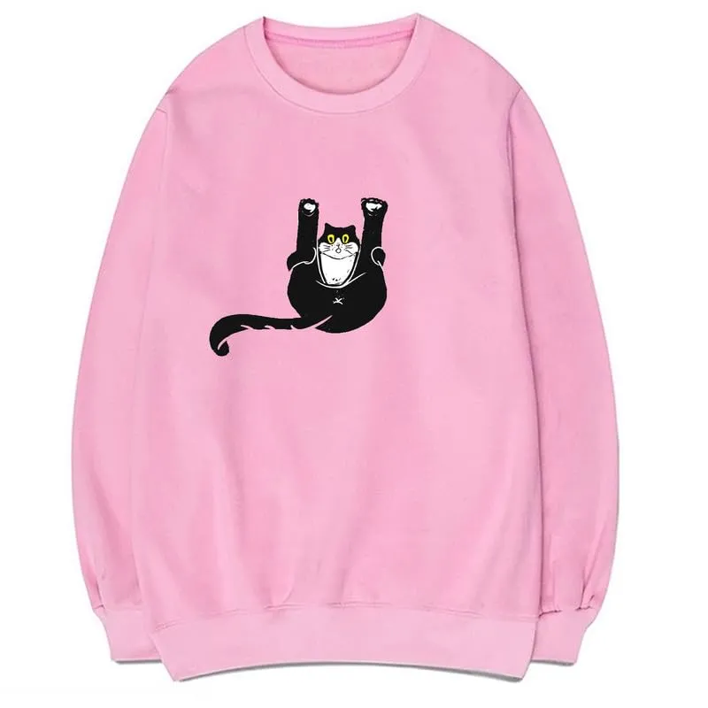 CORIRESHA Teen Funny Cat Sweatshirt Crewneck Long Sleeve Fall Cotton Pullover