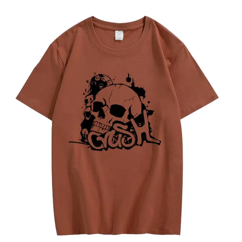 CORIRESHA Teen Skull Y2K Graphic Crewneck Short Sleeve Cotton Halloween Gothic T-Shirt