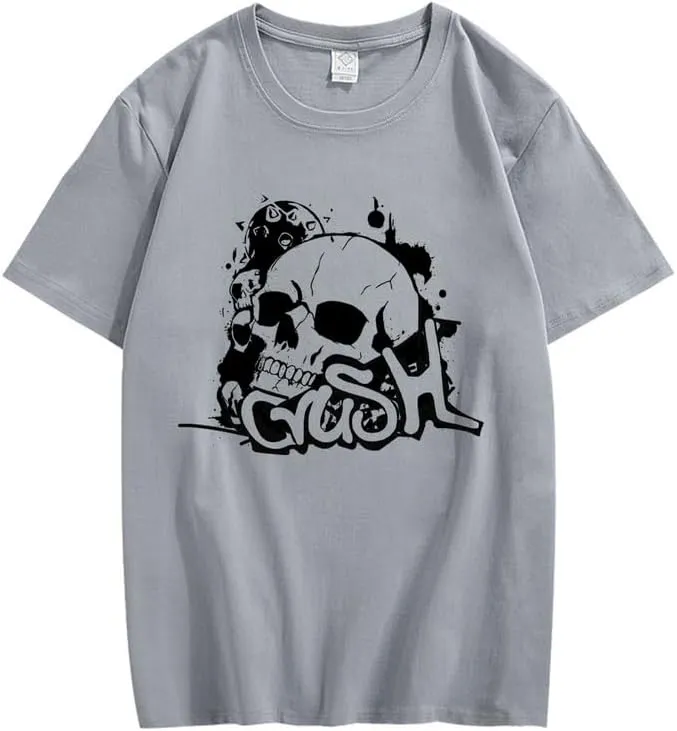 CORIRESHA Teen Skull Y2K Graphic Crewneck Short Sleeve Cotton Halloween Gothic T-Shirt