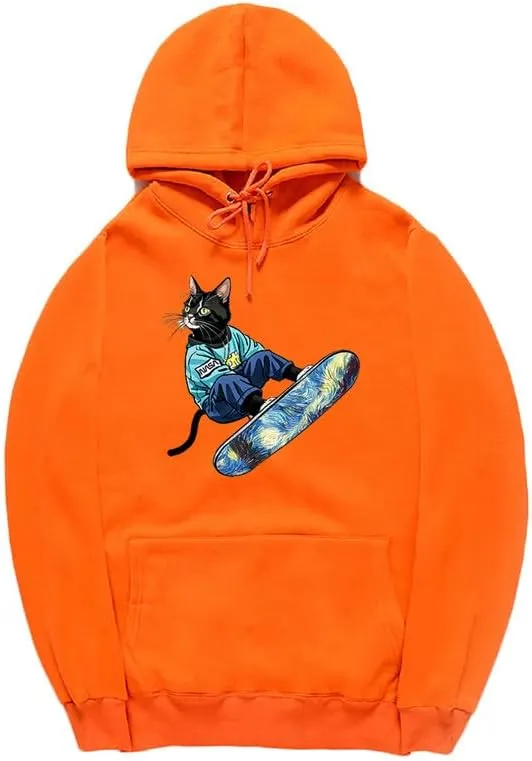 CORIRESHA Unisex Cute Cat Hoodie Casual Long Sleeve Drawstring Basic Skateboarding Sweatshirt