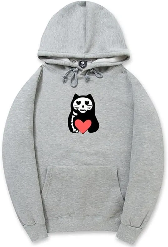 CORIRESHA Unisex Funny Cat Hoodie Long Sleeve Drawstring Pocket Heart Sweatshirt