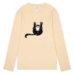 CORIRESHA Unisex Funny Cat Tops Crewneck Long Sleeves Fall Cotton Cute T-Shirts