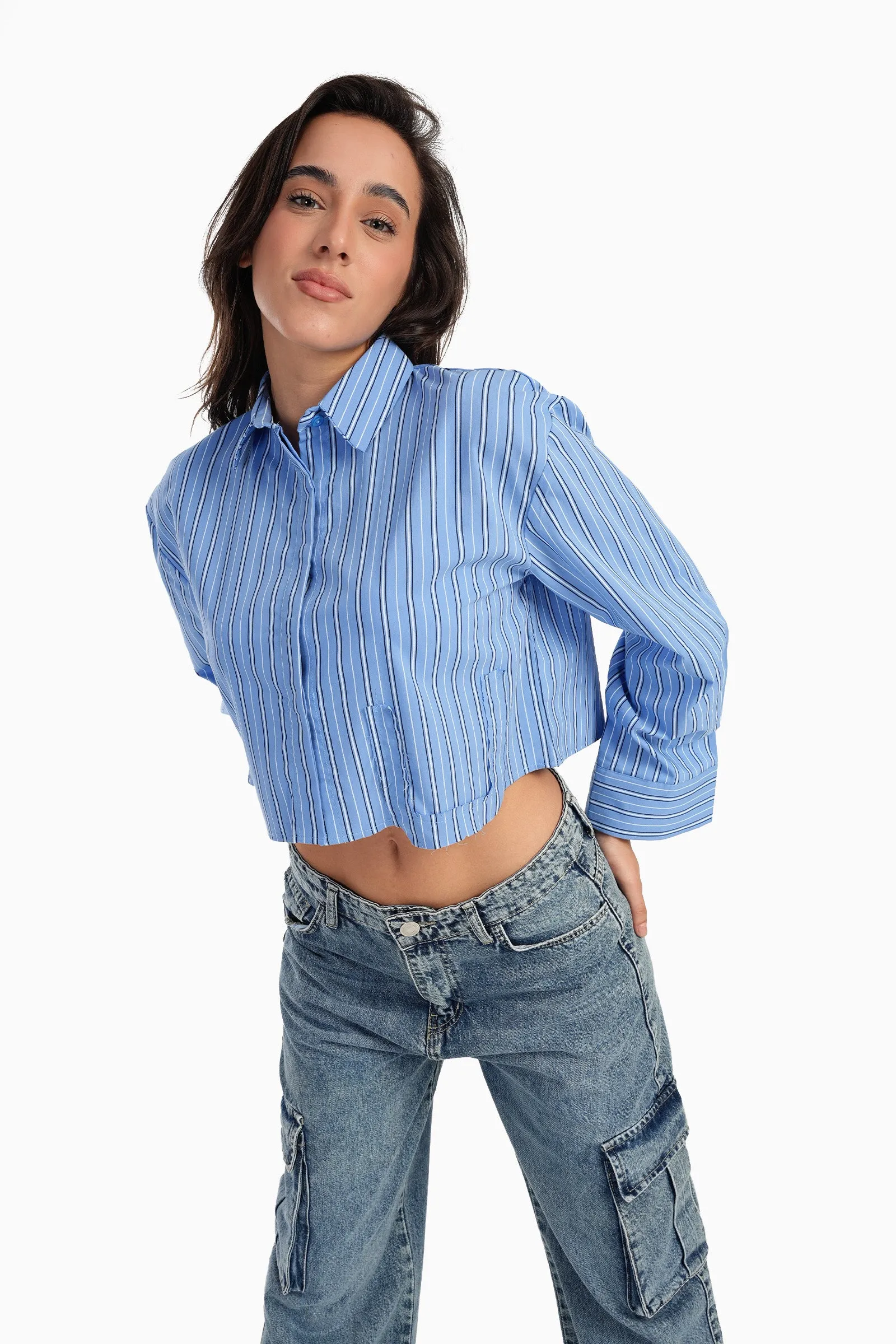 Cropped Hidden Placket Shirt