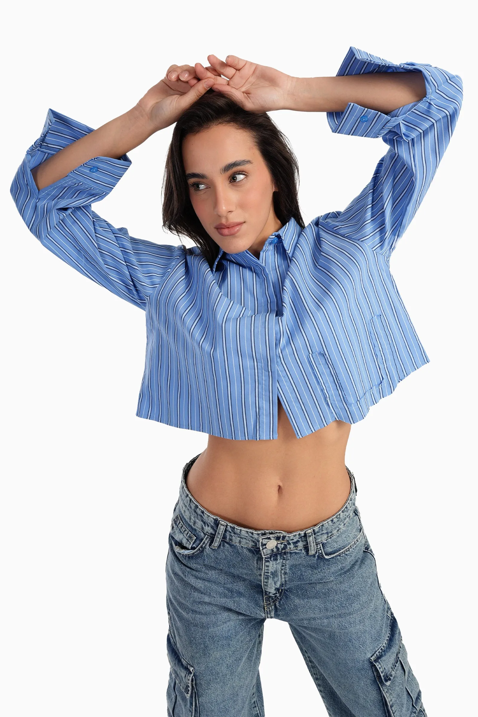 Cropped Hidden Placket Shirt