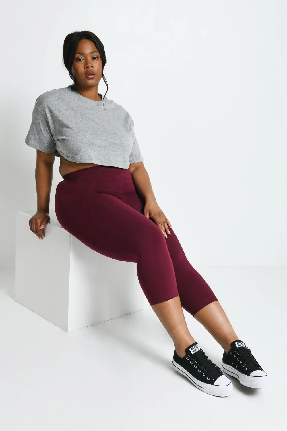 Curve Everyday Cropped Leggings - Burgundy